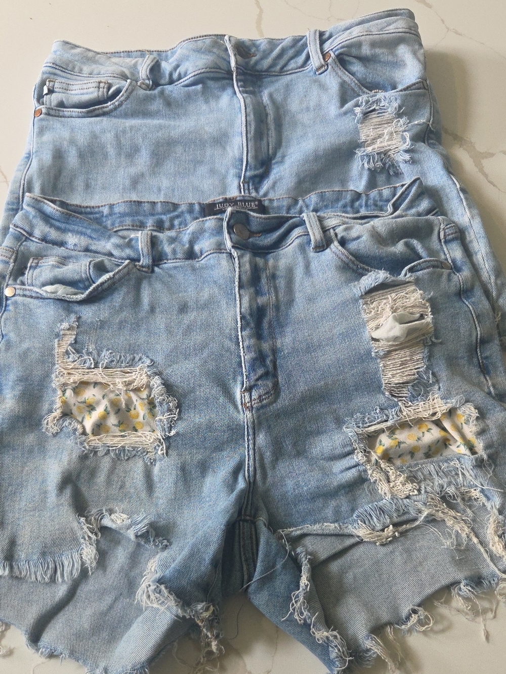 Judy Blue 2 Pair Light Blue Distressed Women's Denim Shorts